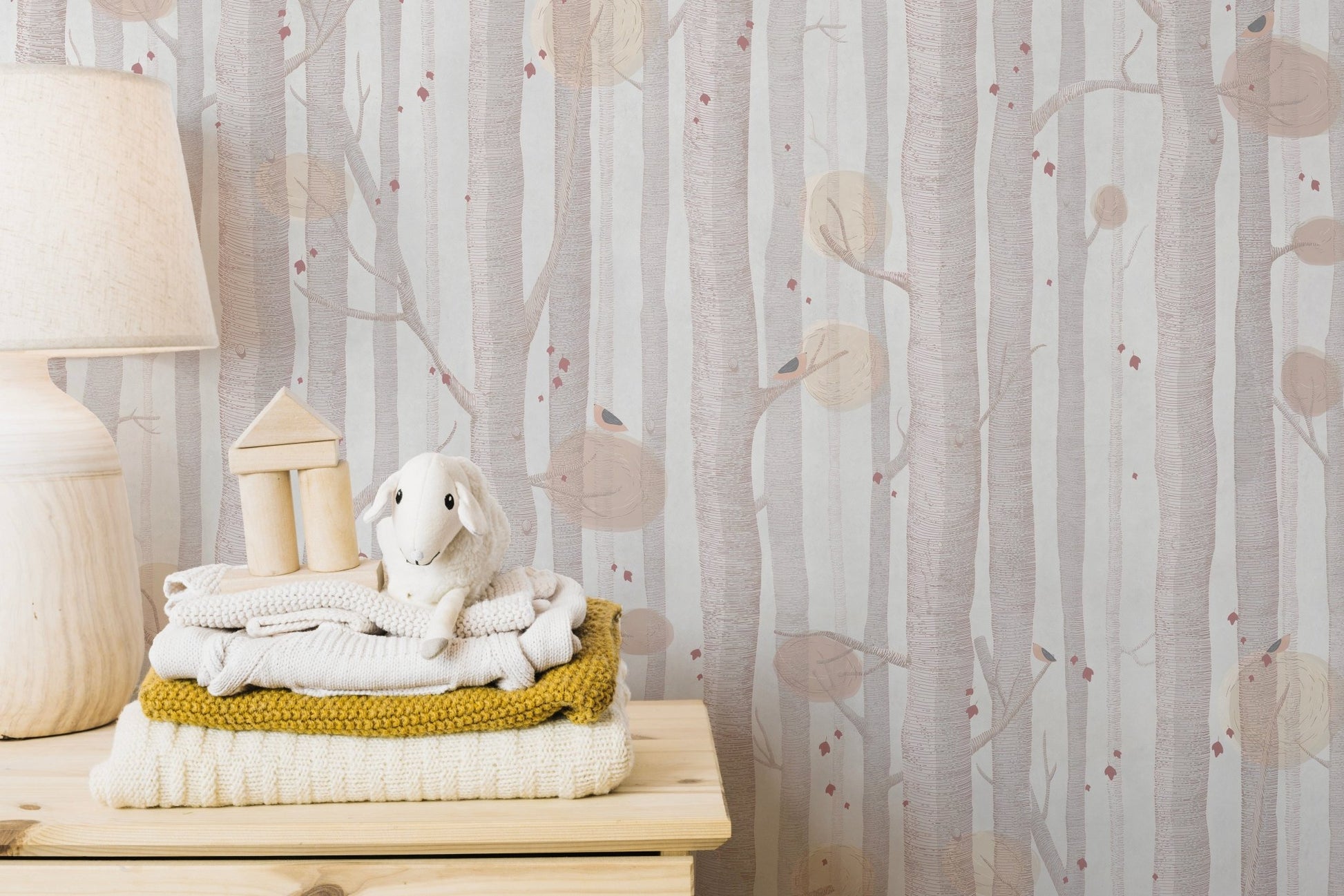 Cream color tree wallpaper mural design