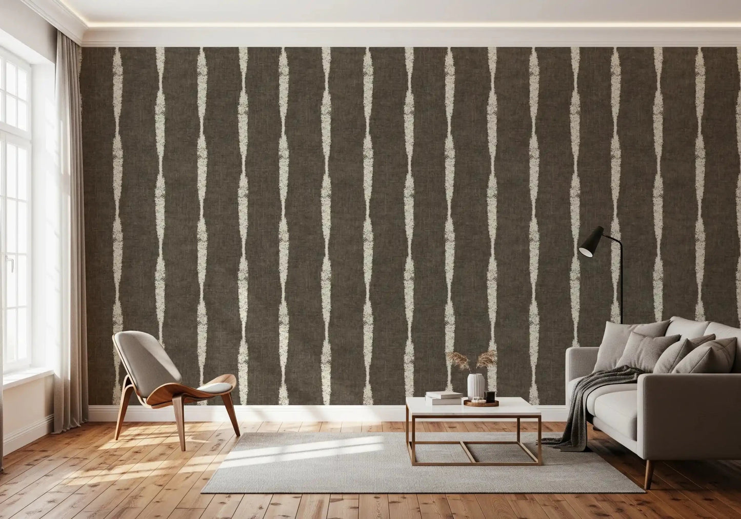 Cream Textured Distressed Stripes on Muted Brown Wallpaper⁠GD9608