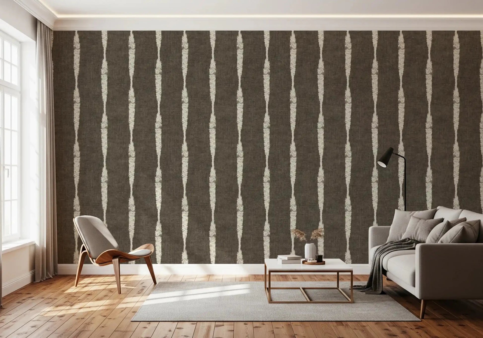 Cream Textured Distressed Stripes on Muted Brown Wallpaper⁠GD9608