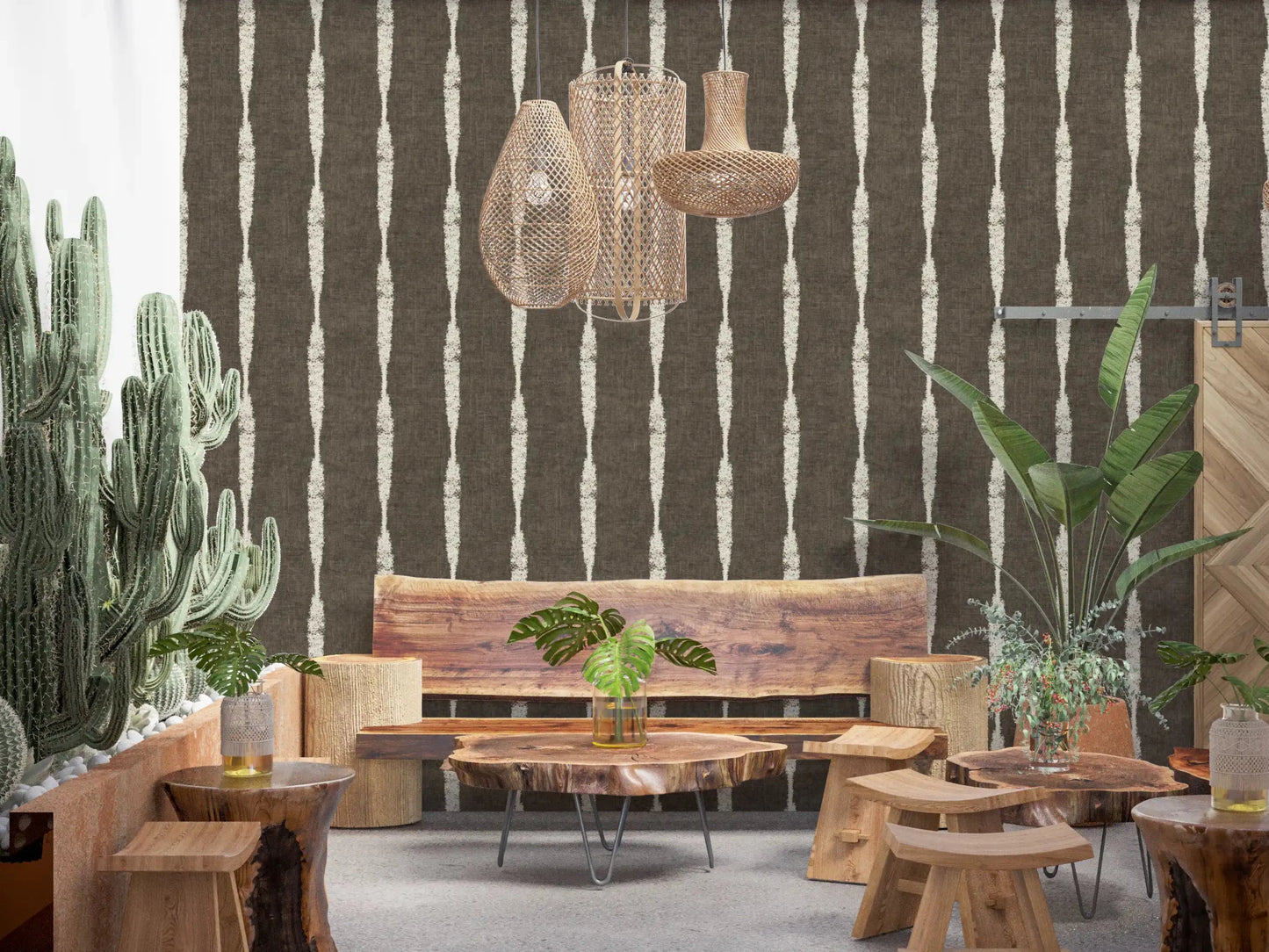 Cream Textured Distressed Stripes on Muted Brown Wallpaper⁠GD9608