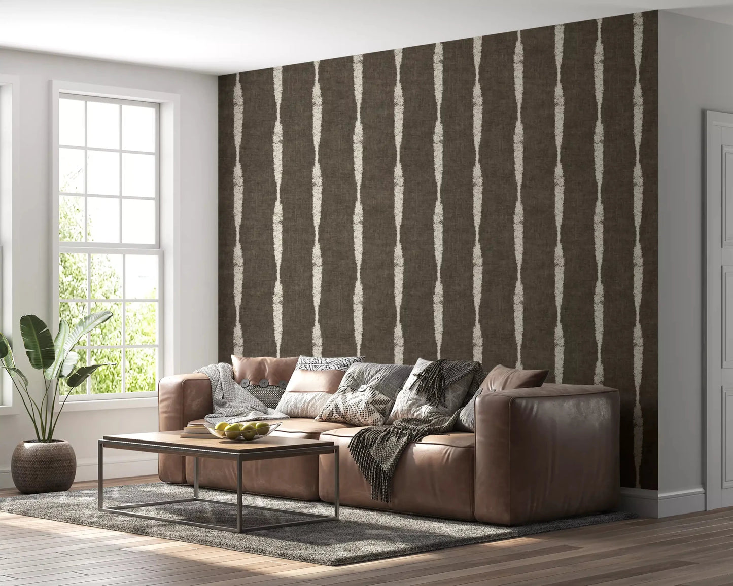 Cream Textured Distressed Stripes on Muted Brown Wallpaper⁠GD9608