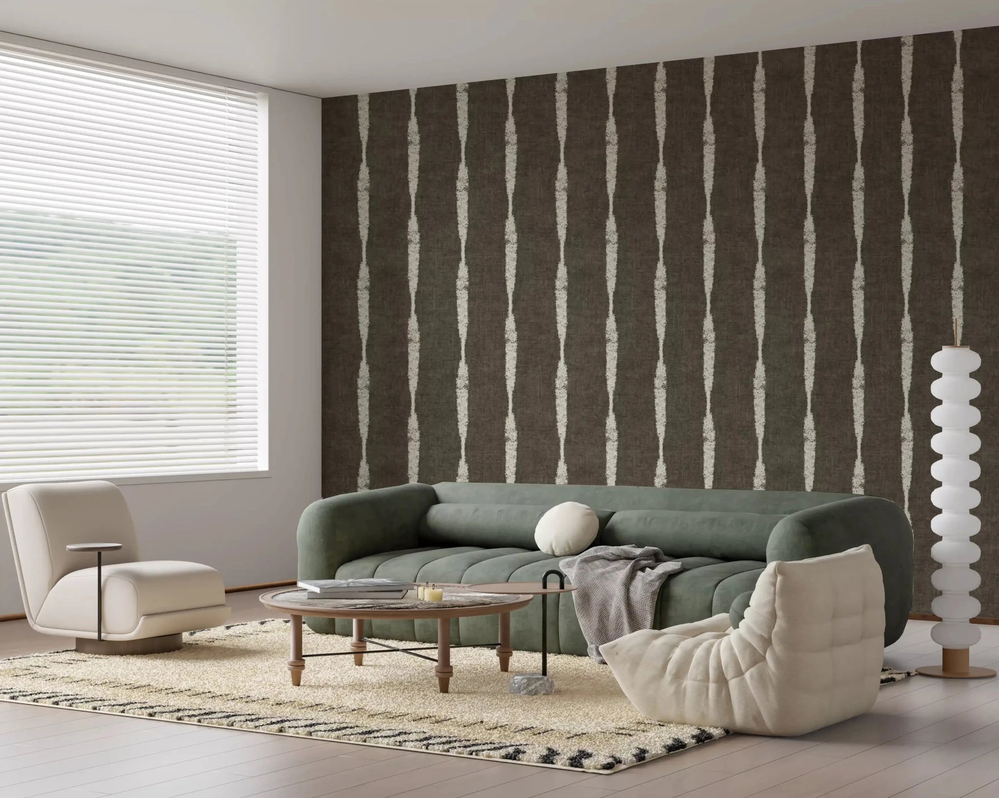 Cream Textured Distressed Stripes on Muted Brown Wallpaper⁠GD9608