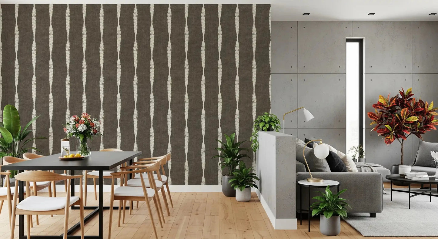 Cream Textured Distressed Stripes on Muted Brown Wallpaper⁠GD9608