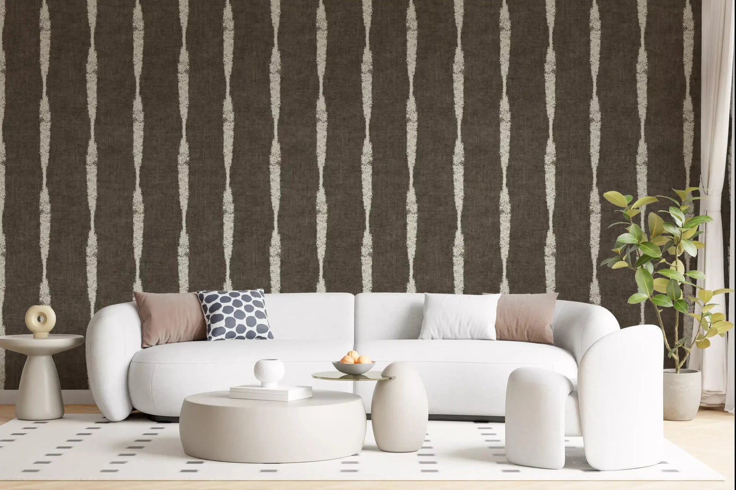 Cream Textured Distressed Stripes on Muted Brown Wallpaper⁠GD9608