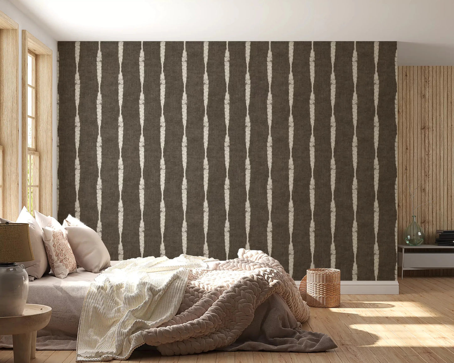Cream Textured Distressed Stripes on Muted Brown Wallpaper⁠GD9608