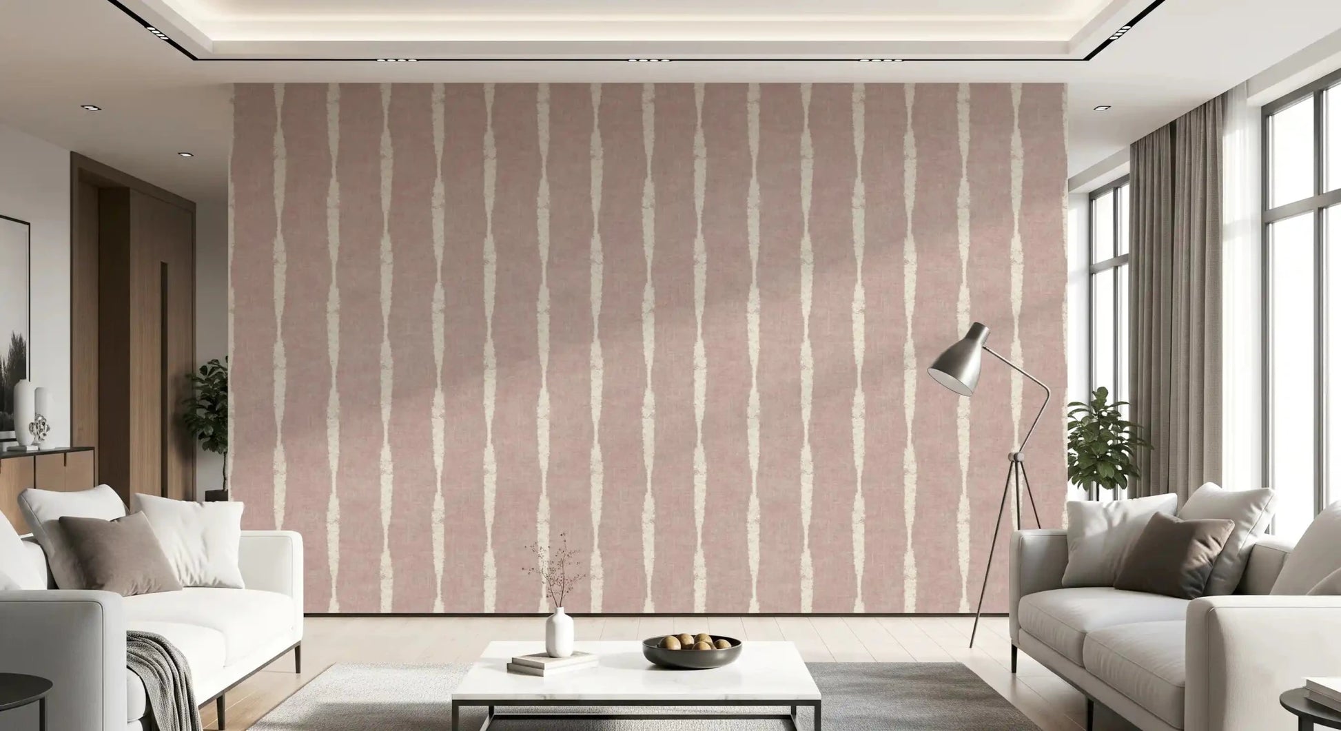 Hallway pulls quieter beside Cream Distressed Stripe Nude Pink wallpaper.
GD9609
