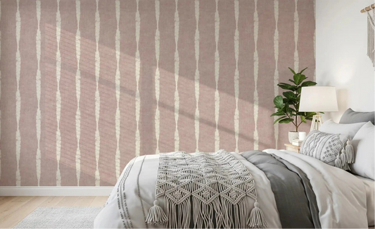 Ivory stripes drop down the bedroom with Cream Stripe Nude Pink wallpaper.GD9609