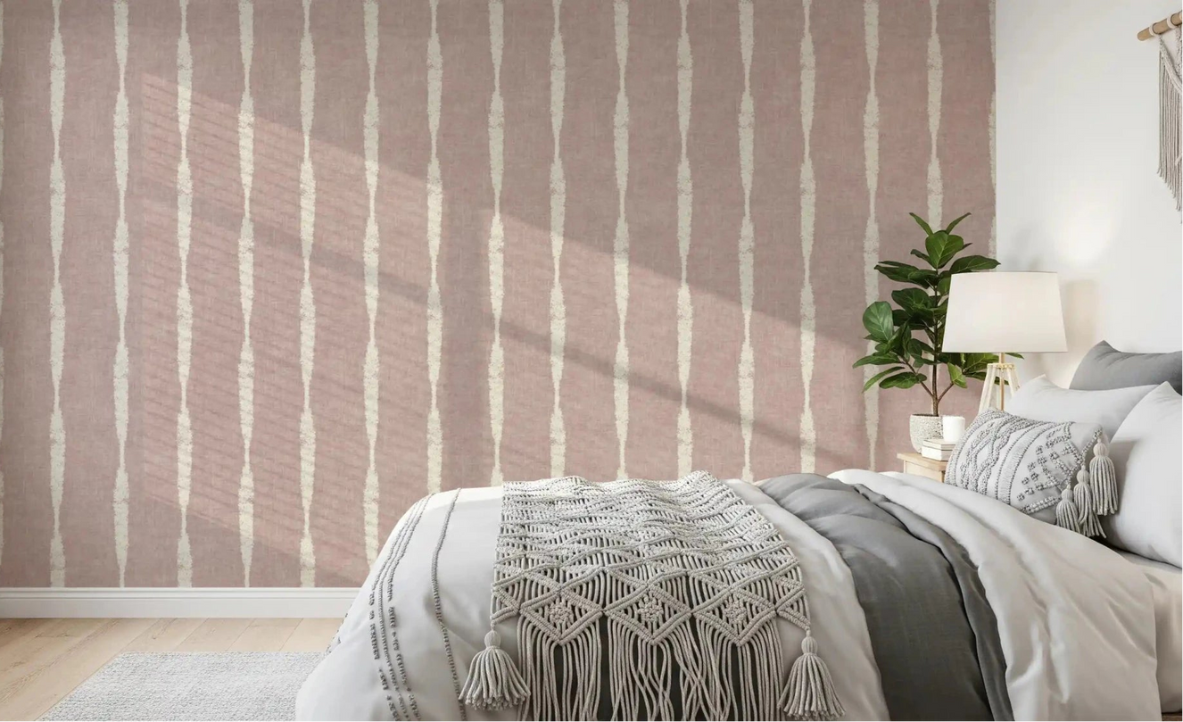 Ivory stripes drop down the bedroom with Cream Stripe Nude Pink wallpaper.GD9609