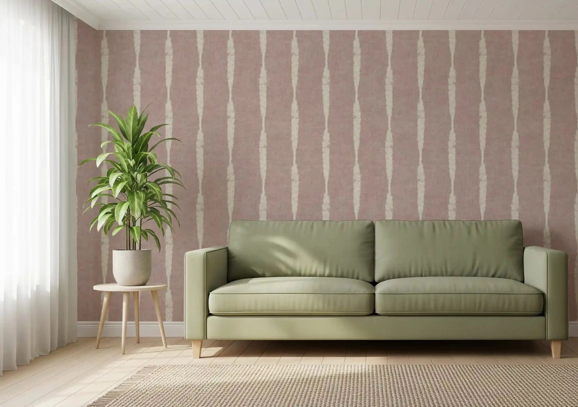 Hand-drawn edges give Cream Distressed Stripe Nude Pink wallpaper a worn personality.GD9609
