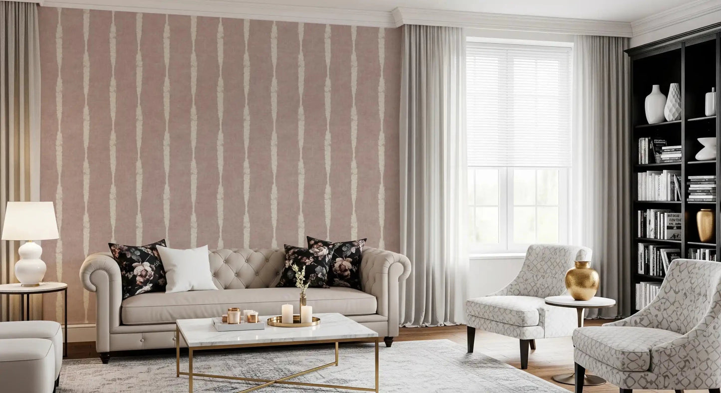 Lounge corner deepens with vertical brush motion in Cream Stripe Nude Pink wallpaper.⁠GD9609
