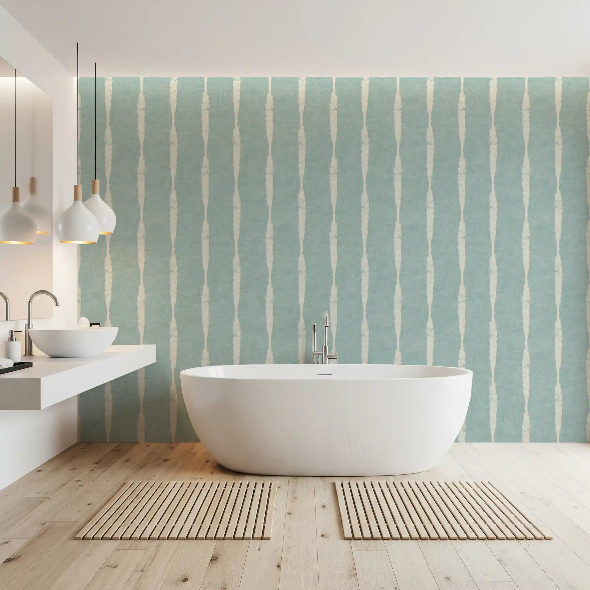 bathroom  a calm finish from Cream Stripe Soft Blue wallpaper.
⁠GD9610
