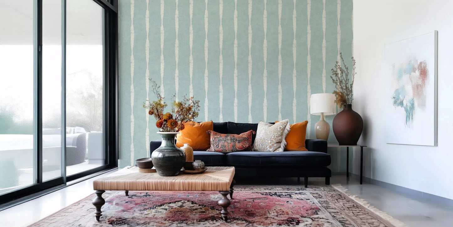 Hand-drawn edges give Cream Distressed Stripe Soft Blue wallpaper a worn personality.⁠GD9610