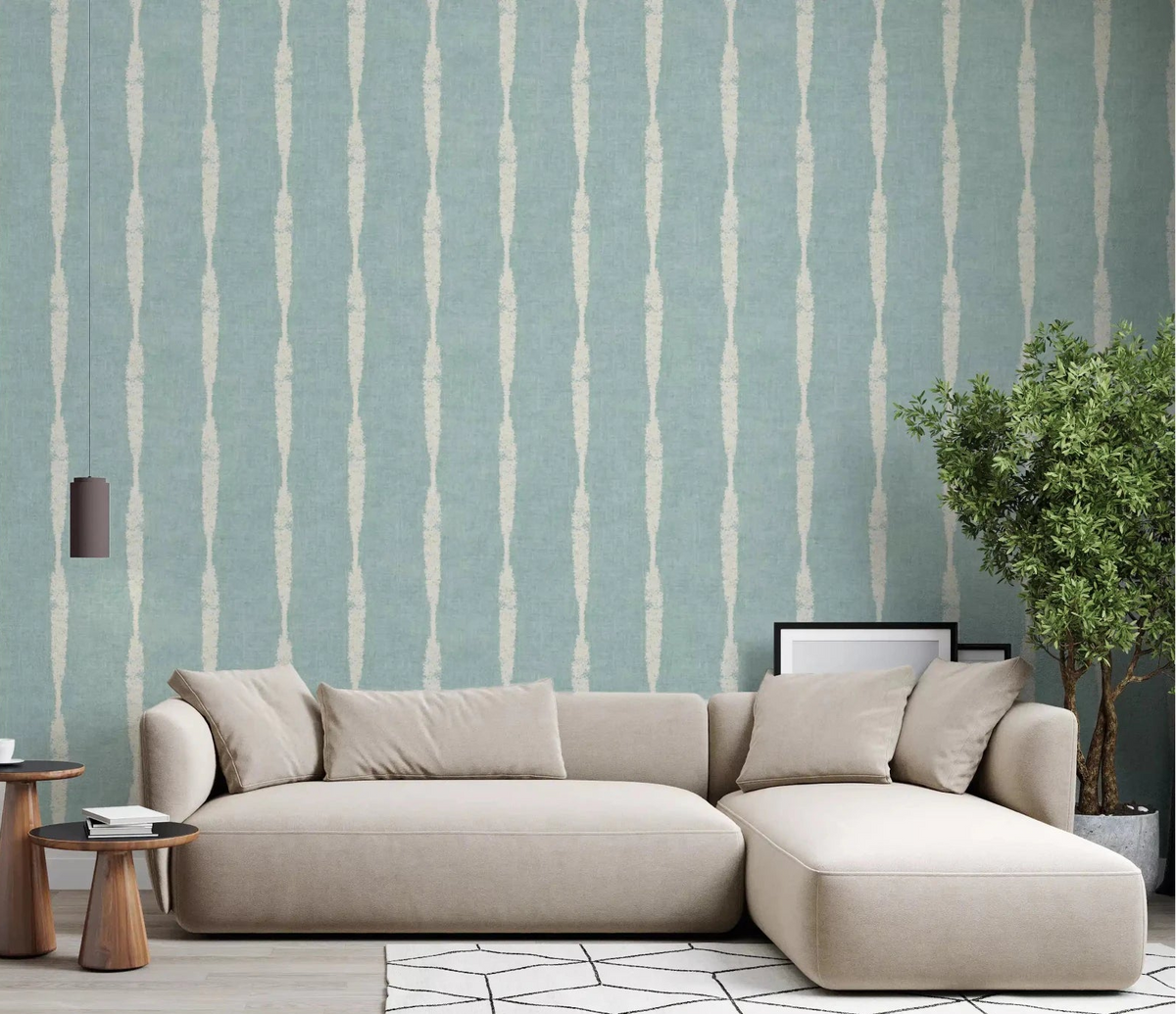 Ivory stripes drop down the living room with Cream Stripe Soft Blue wallpaper.GD9610