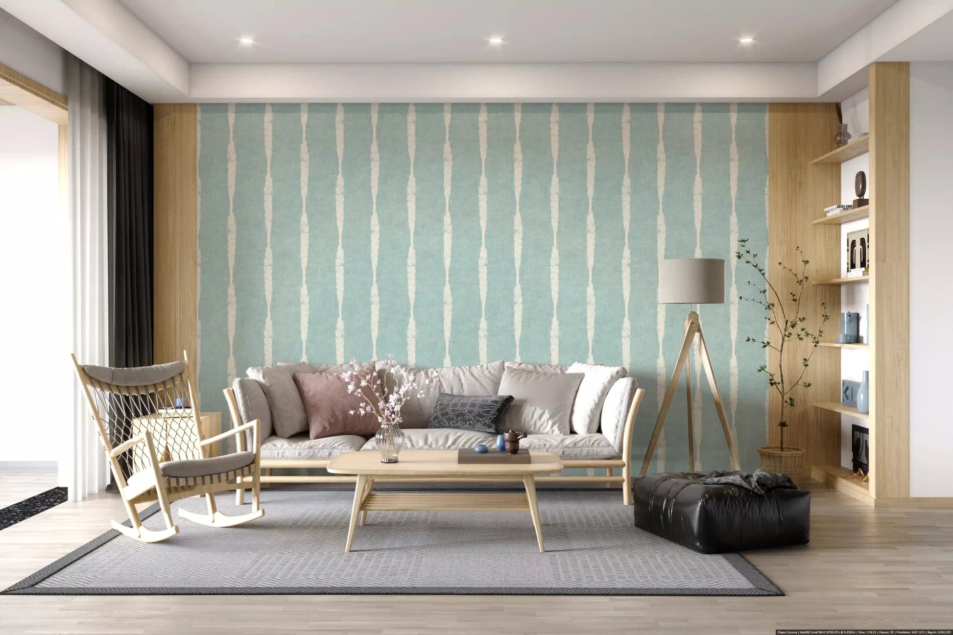 Hallway pulls quieter beside Cream Distressed Stripe Soft Blue wallpaper.
GD9610