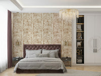 A bedroom decorated with a tropical mural

