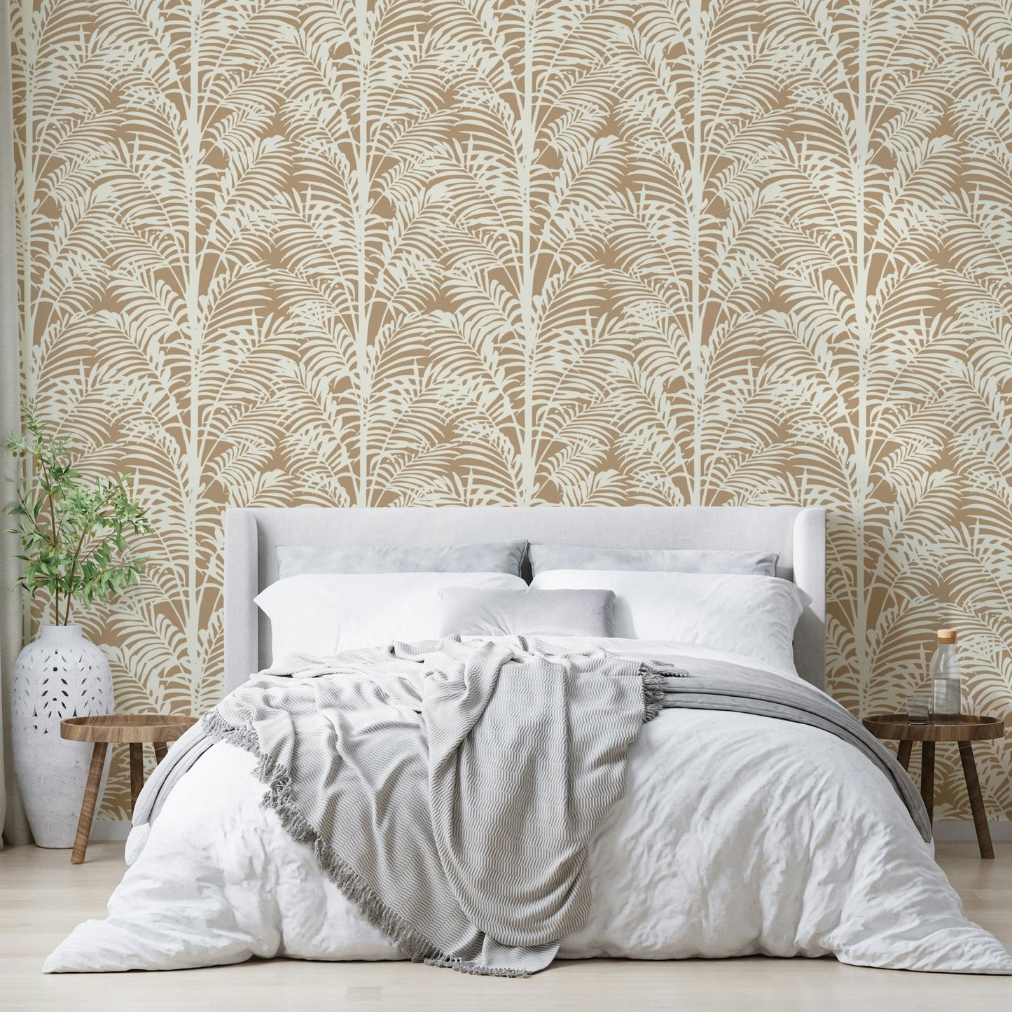 An interior with a soft and peaceful accent wall

