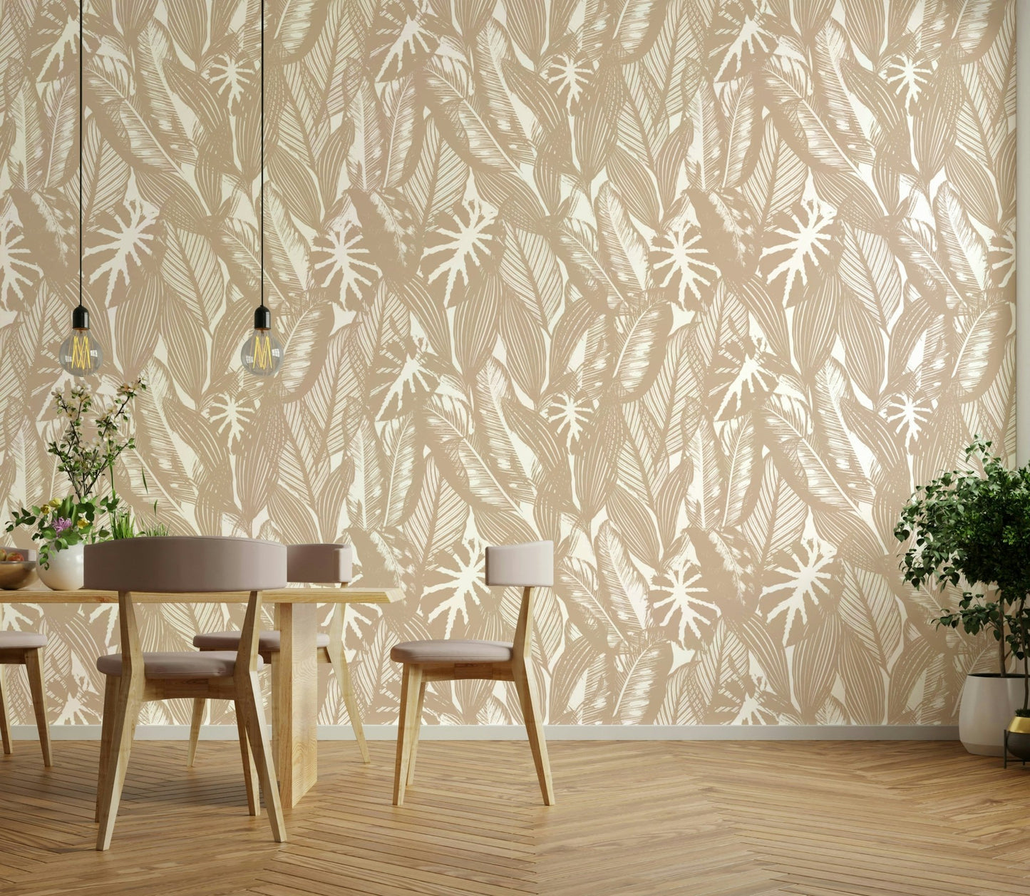 High-quality image of the creamy tropical leaves wallpaper

