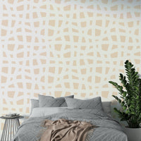 An angled shot of a wall with abstract wavy grid wallpaper, GD4493