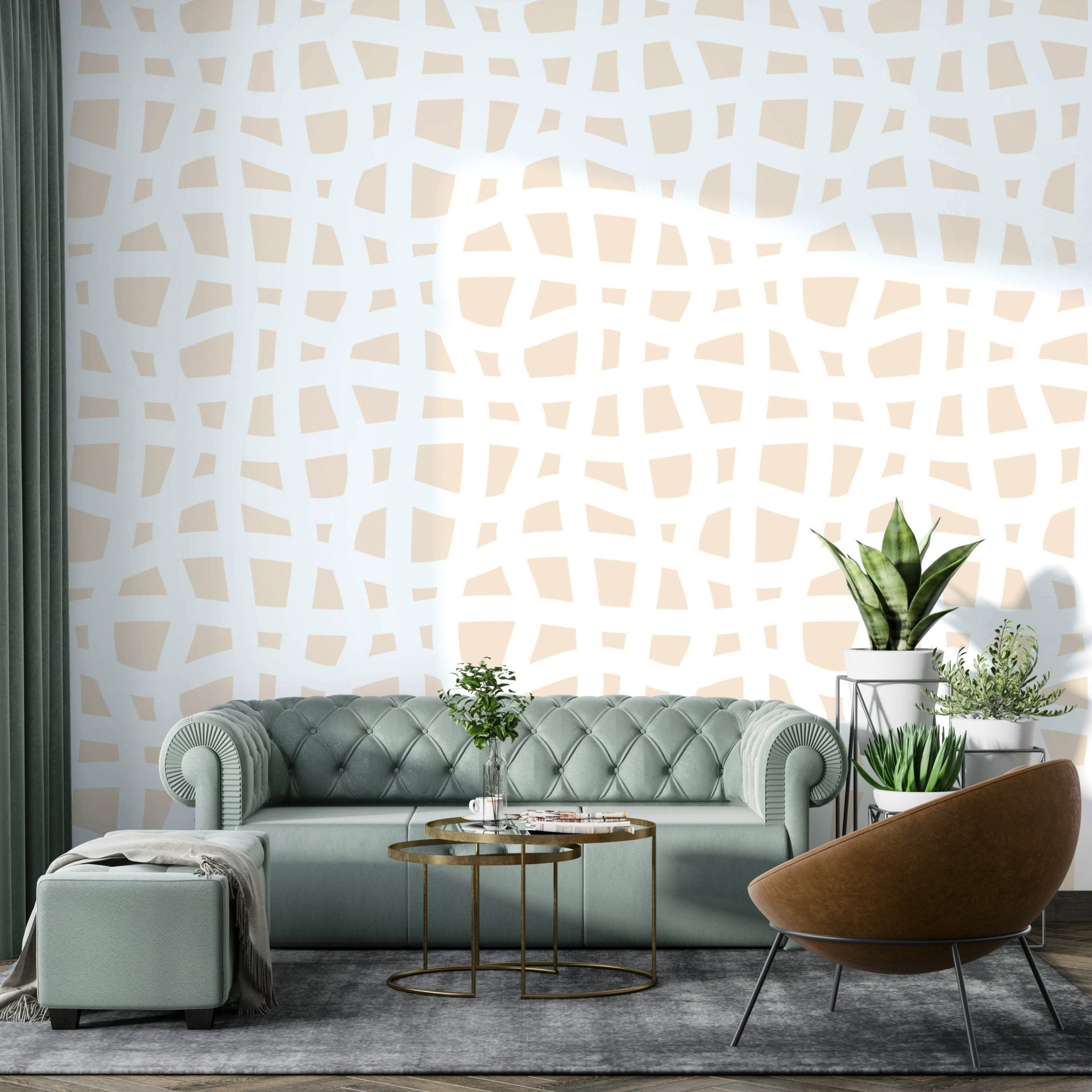 Close-up of a minimalist wavy grid pattern in a creamy tone, GD4493