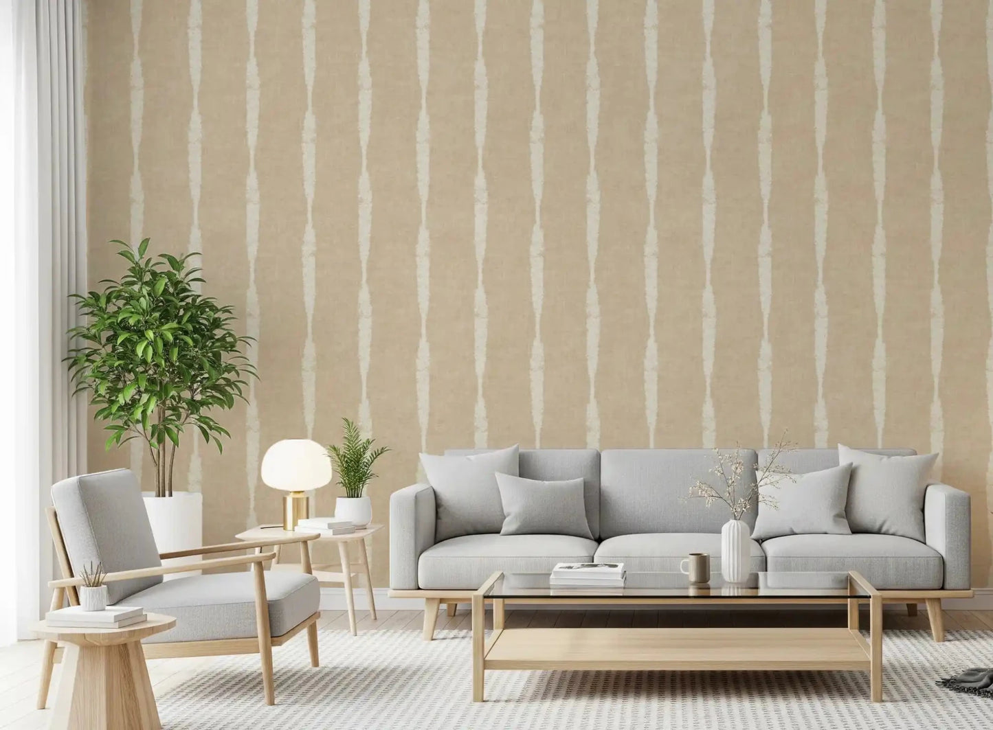 Half the stripes thin out mid-fall on Creamy White Distressed Stripe Beige wallpaper.⁠GD9611