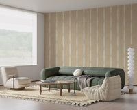 A Living room gains steady linen depth from Creamy White Stripe Beige wallpaper.⁠GD9611