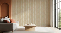 Linen weave shows behind every break on Creamy White Distressed Stripe Beige wallpaper.GD9611