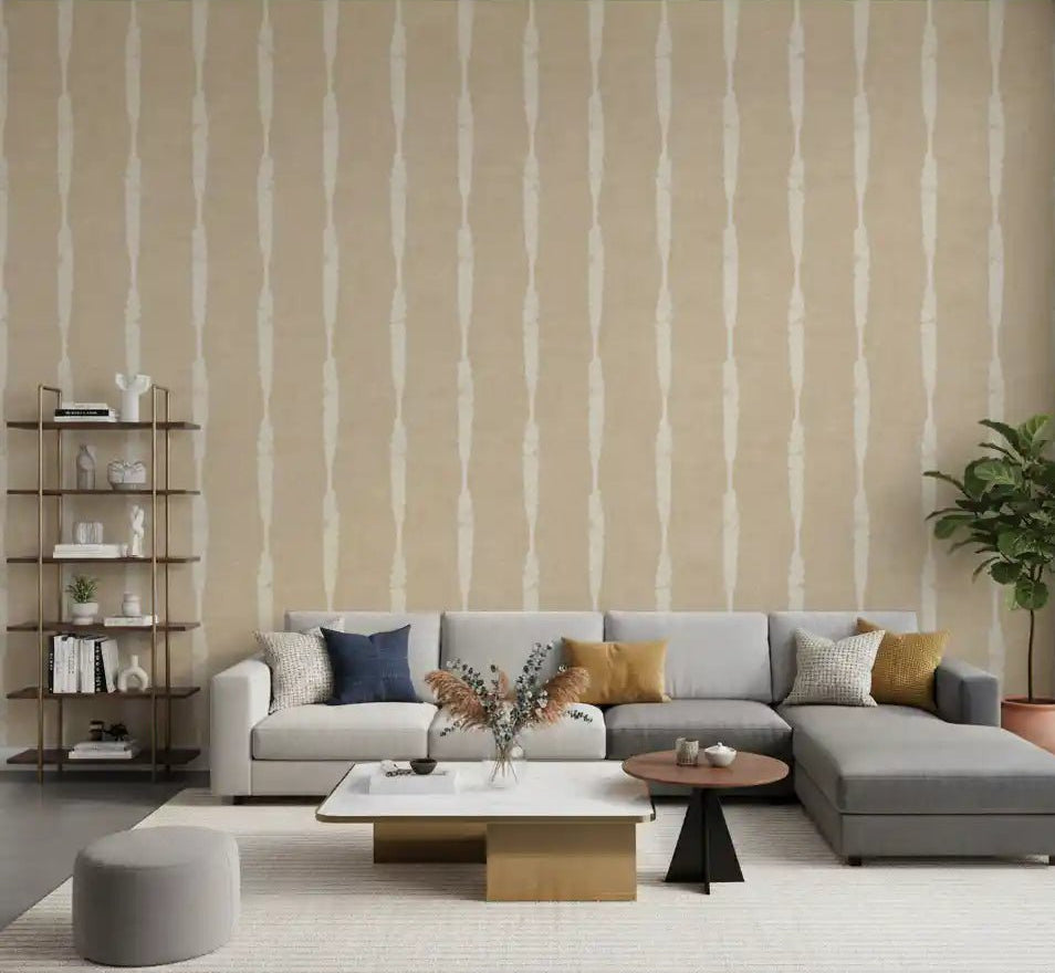 Cream brushwork meets beige linen on the living room in Creamy White Beige wallpaper., GD9611