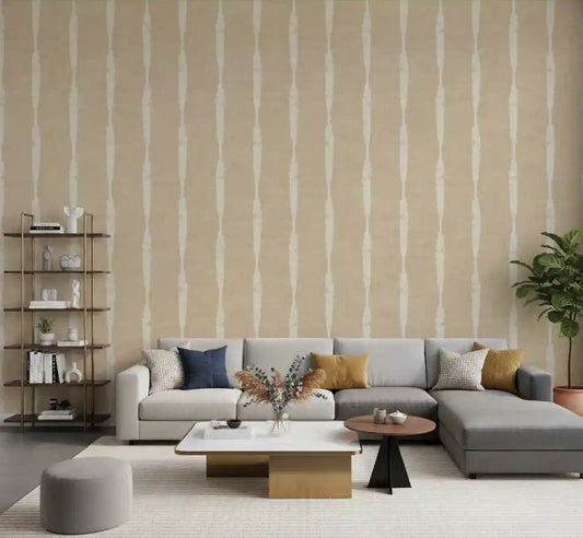 Cream brushwork meets beige linen on the living room in Creamy White Beige wallpaper.