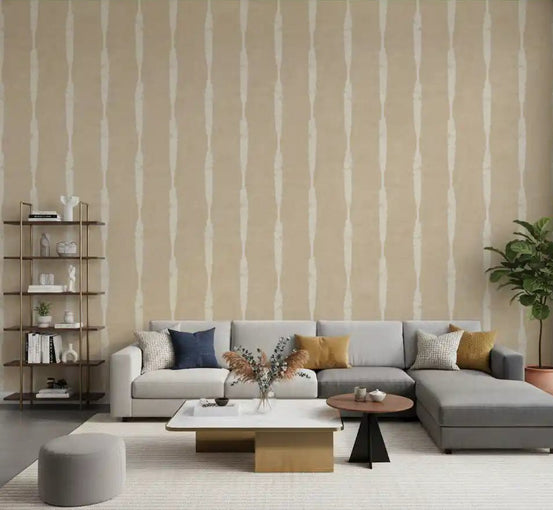 Cream brushwork meets beige linen on the living room in Creamy White Beige wallpaper., GD9611