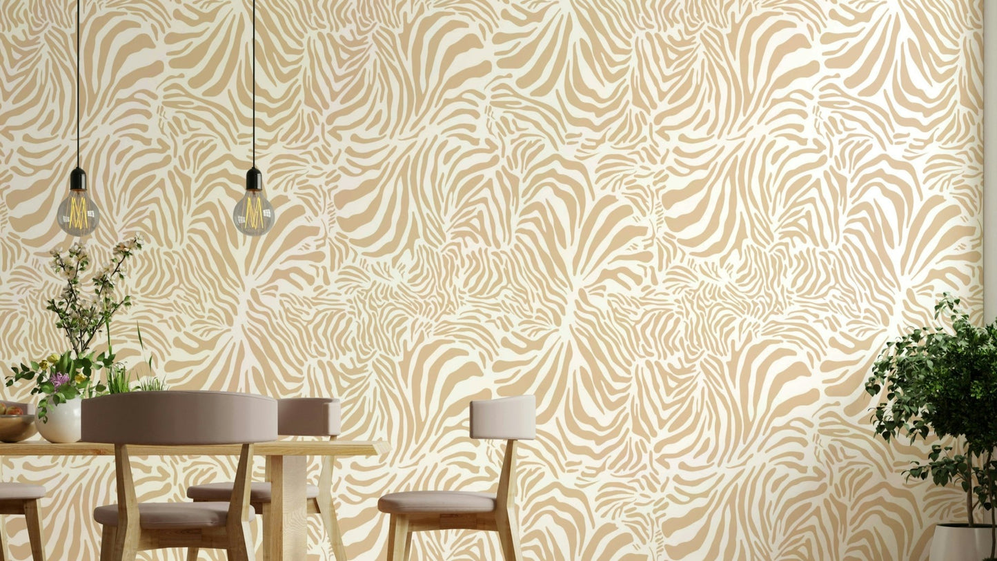 Wall mural with a subtle zebra design.
