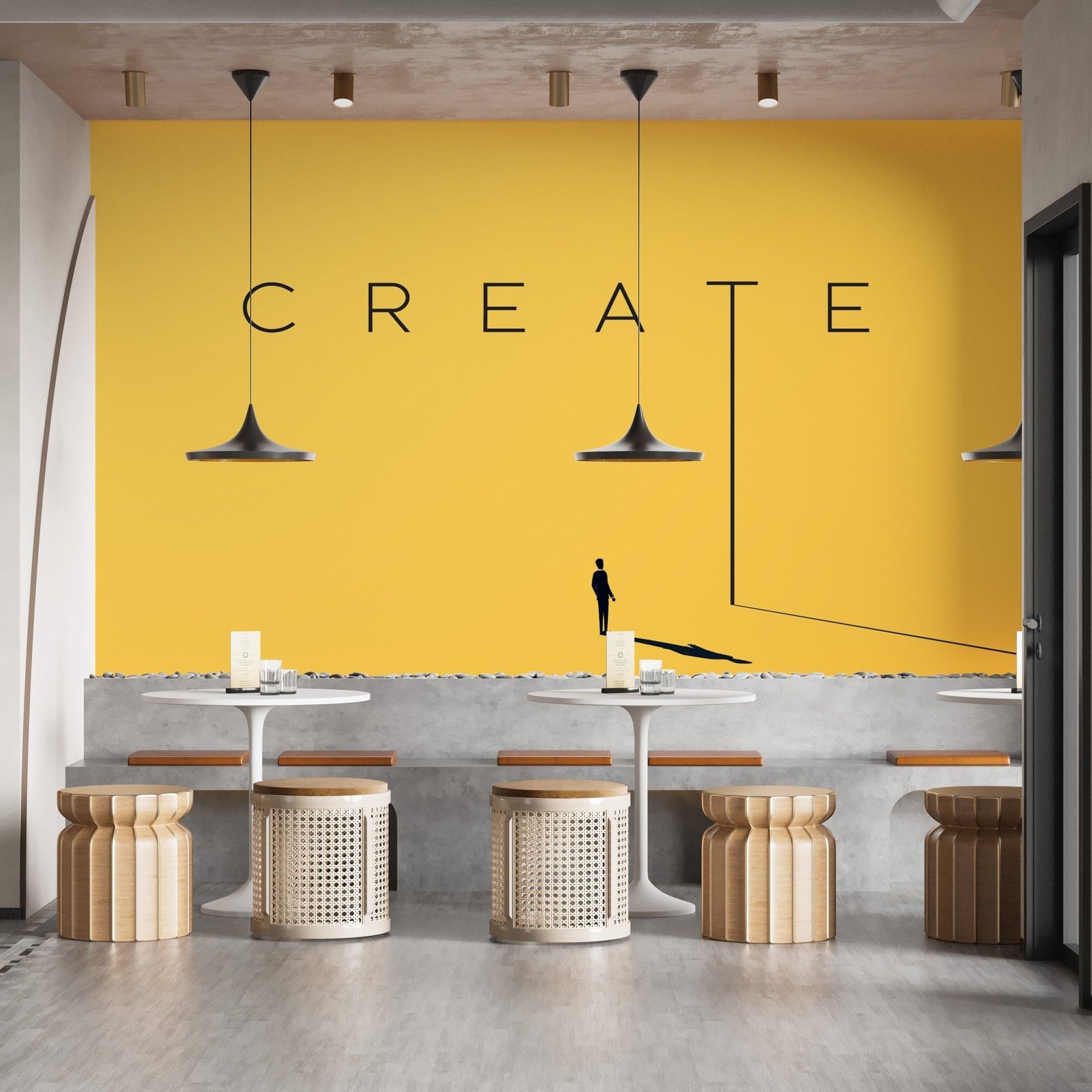 Yellow mural wallpaper with create text, B394
