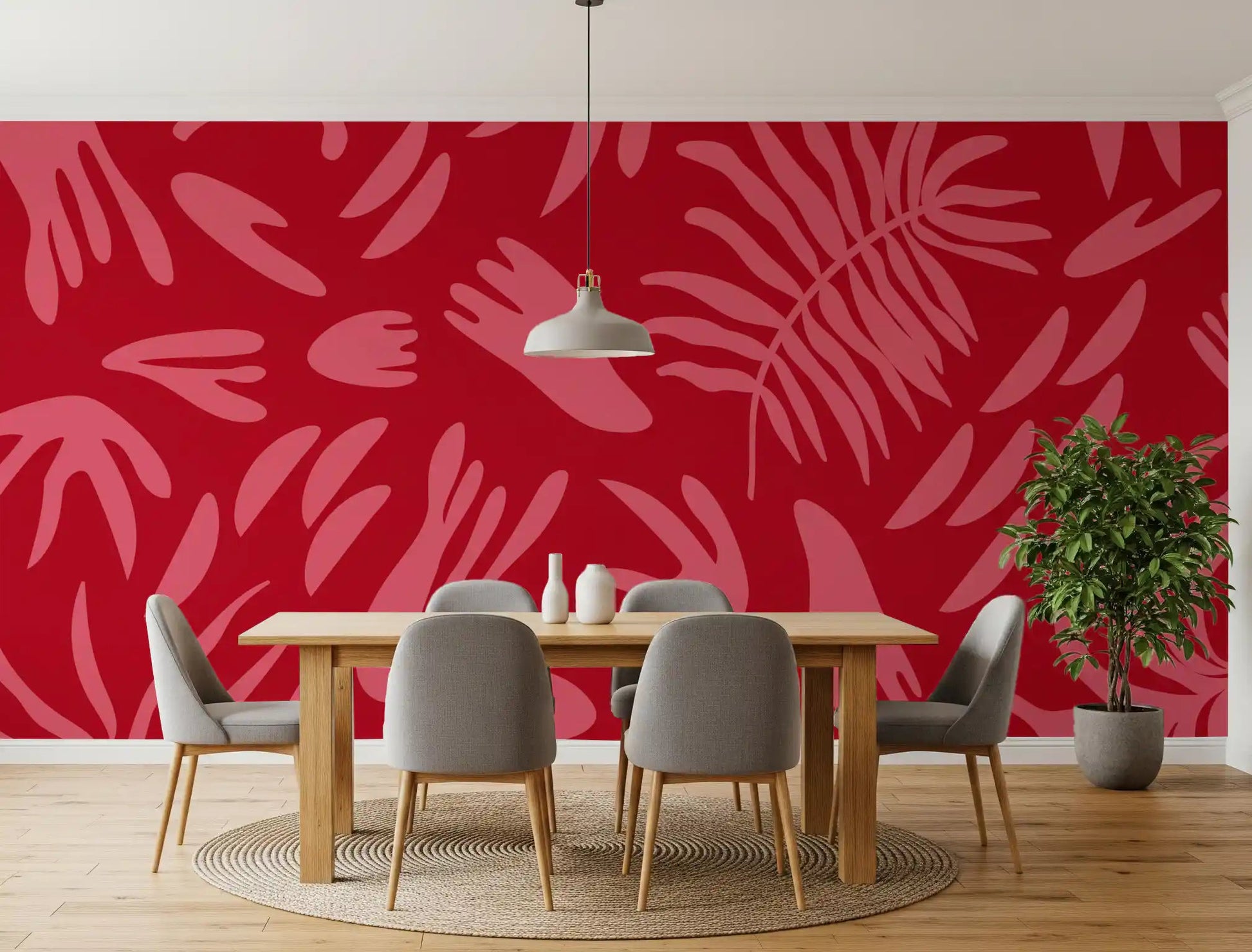 Bold Floral Abstract - Crimson Botanical Dance Wall Mural