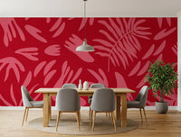 Dining room with Crimson Botanical Dance Wall Mural design