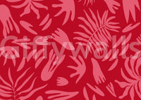 Crimson Botanical Dance Wall Mural with flowing pink shapes