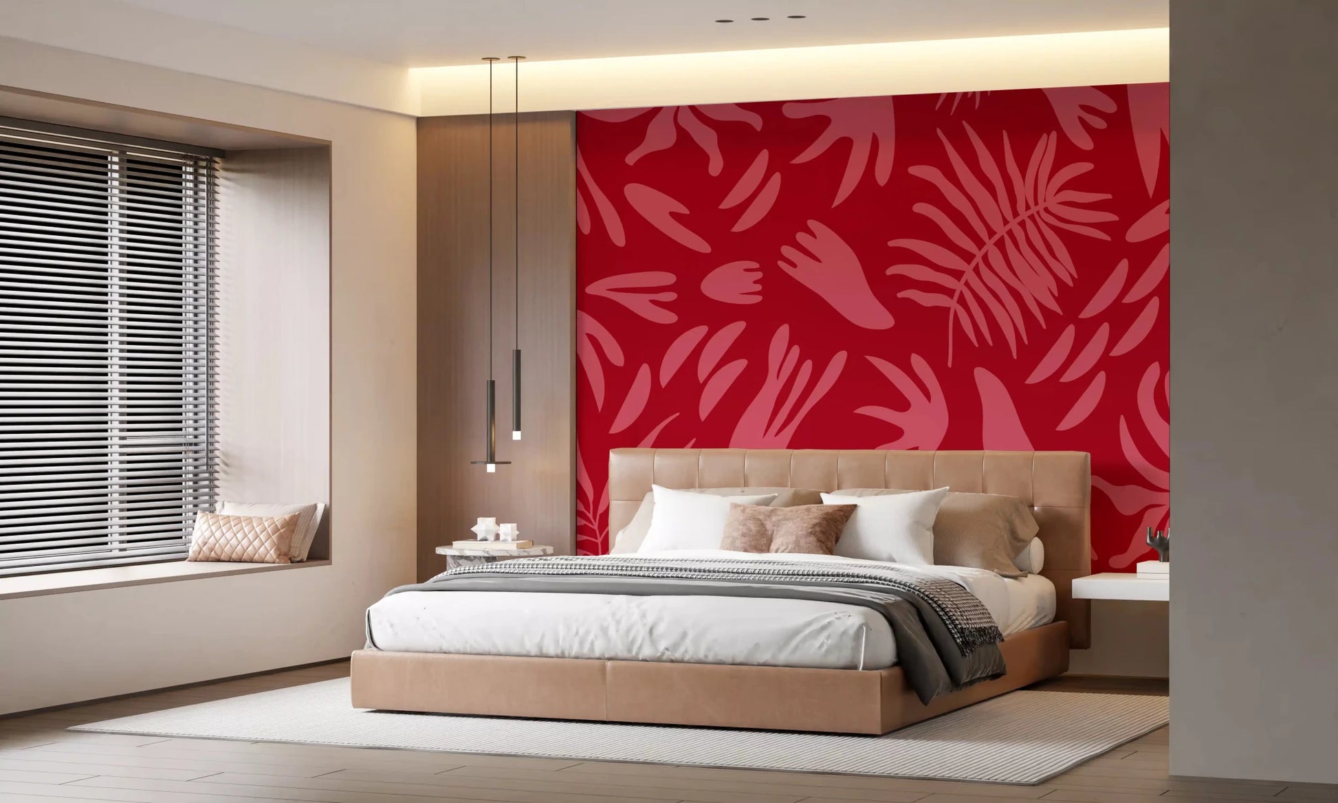 Abstract floral Wall Mural in Crimson Botanical Dance tones