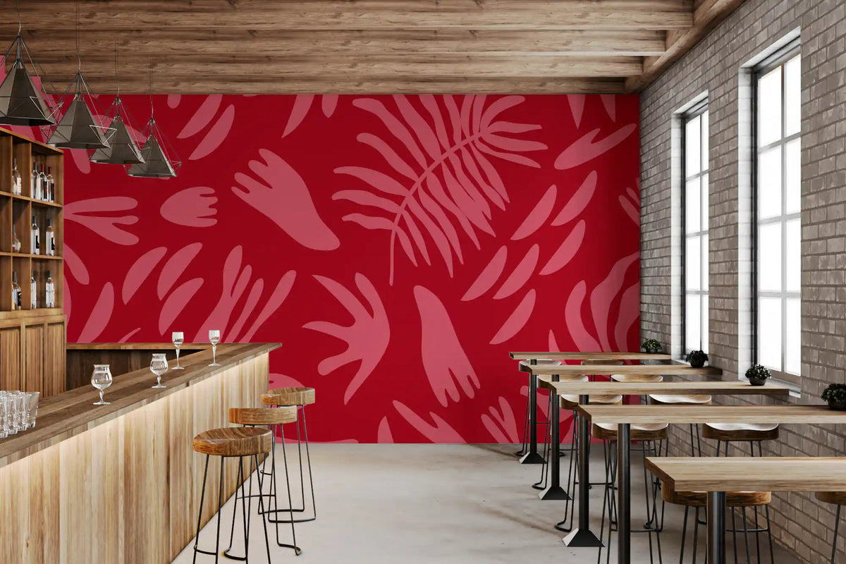 Bold Floral Abstract - Crimson Botanical Dance Wall Mural