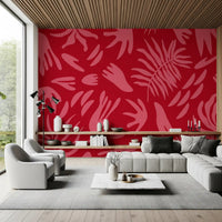 Modern botanical Wall Mural in Crimson Botanical Dance style