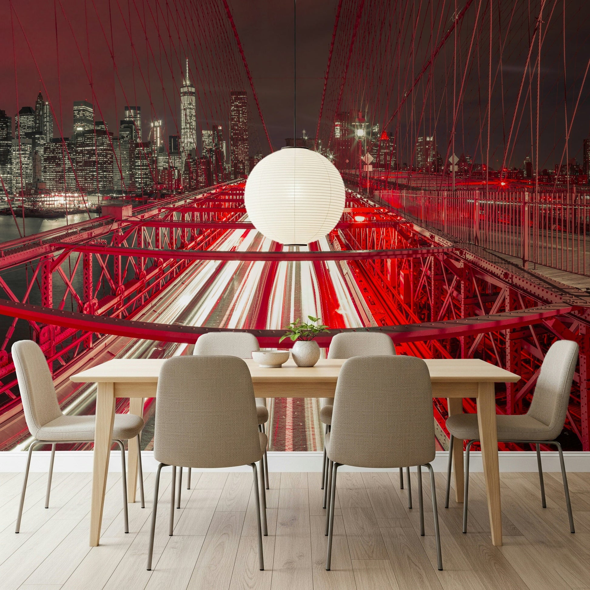 Subtle light trails effect in the beautiful Crimson City Lights Wall Mural design.