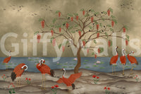 Sophisticated bird and lake wall mural with earthy tones, GD8997