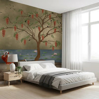Lotus lake and crane bird wallpaper in a cozy Bedroom, GD8997