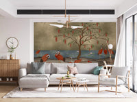 Red cranes standing by water on a nature themed wall Mural, GD8997
