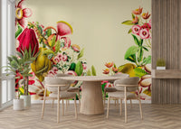 Beautiful Vintage Garden Mural in Crimson & Cream

