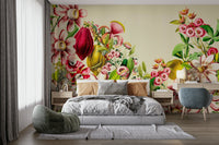 Luxurious Crimson & Cream Floral Mural for Walls

