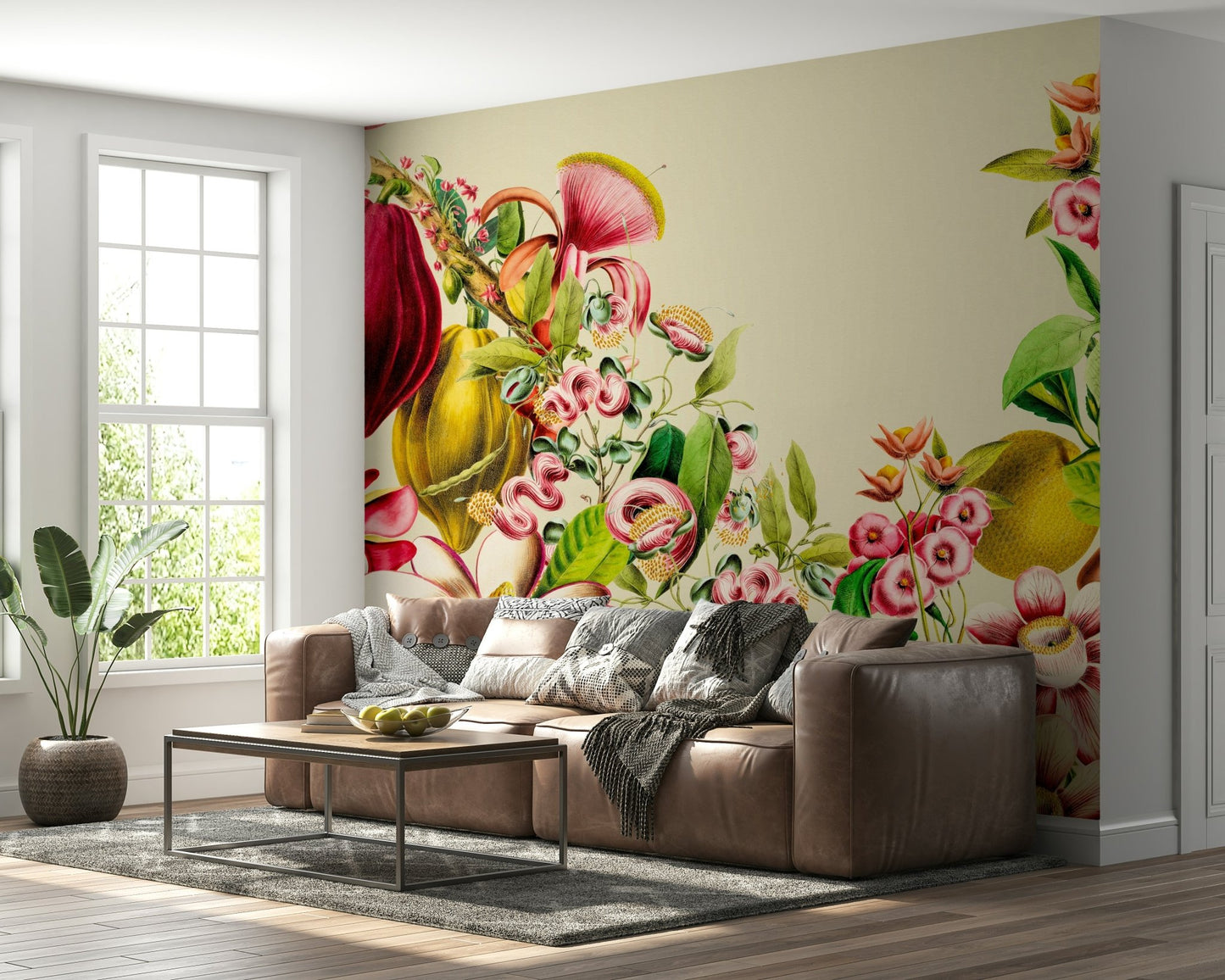 Crimson & Cream Floral Wall Mural for Home Decor

