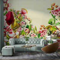 Classic Crimson & Cream Garden Wall Mural Design

