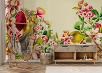 Stylish Crimson & Cream Garden Mural for Interiors


