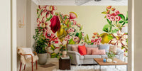 Elegant Crimson & Cream Floral Wall Mural Design

