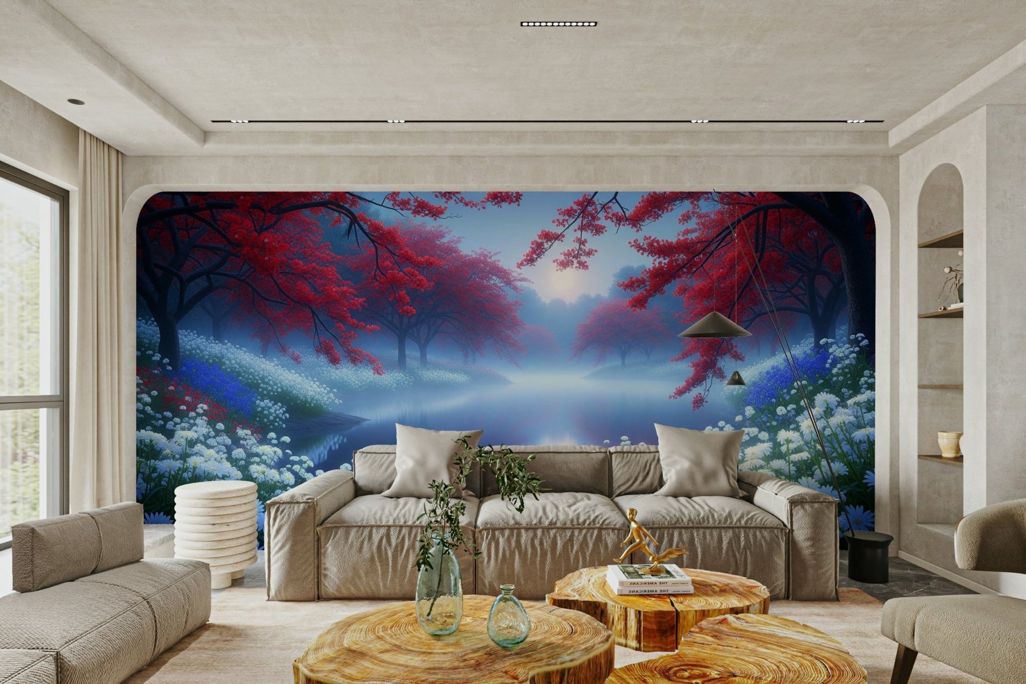 A peaceful wall mural with a charming lake scene. GD4190

