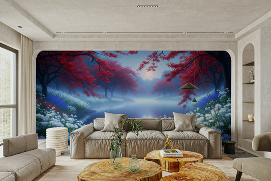 A peaceful wall mural with a charming lake scene. GD4190

