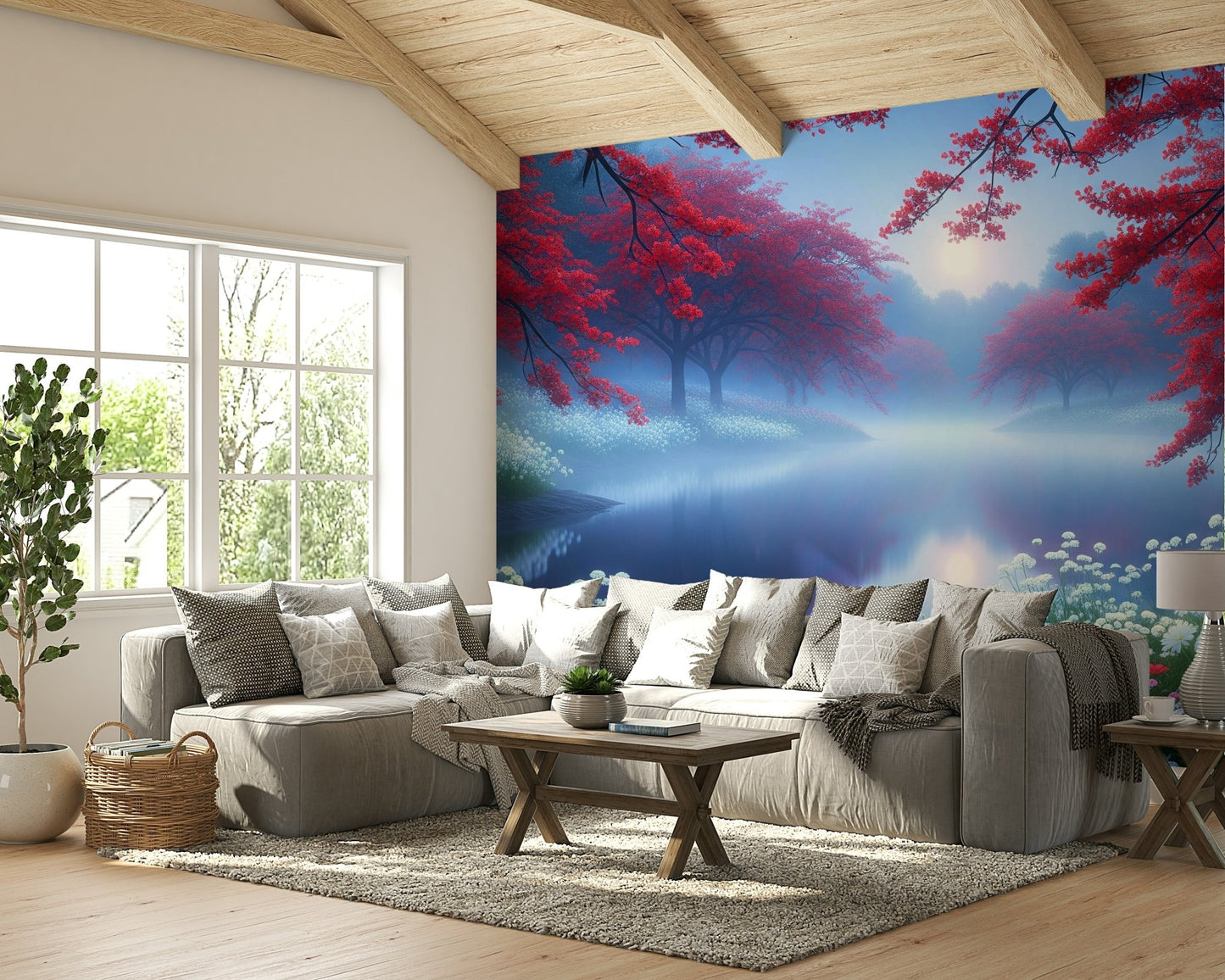 The colors are deep and soft, with crimson, red, and purple hues.

